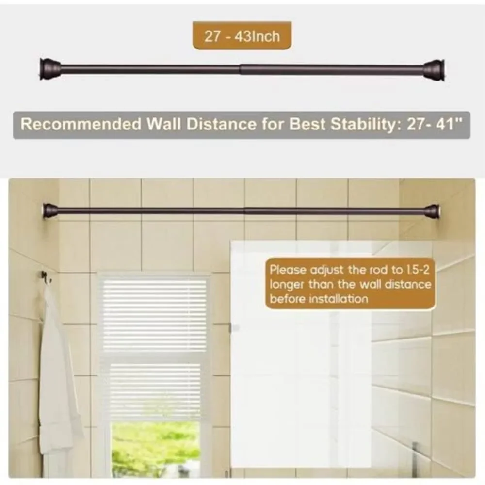 Spring Tension Curtain Rod 27-43 Inch, Never Rust and Non-Slip Shower Curtain Ro